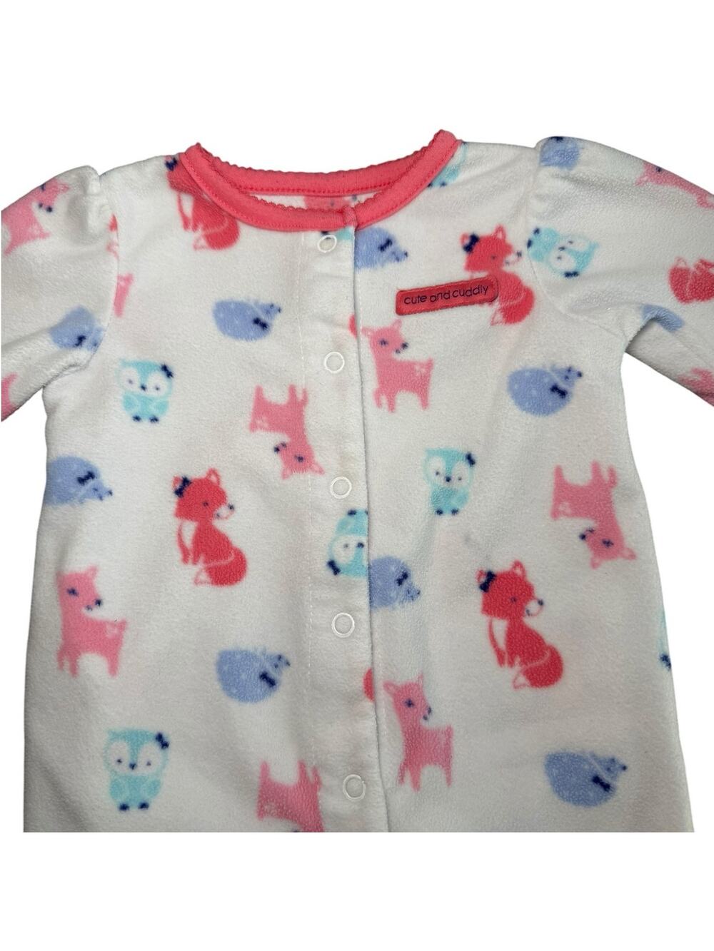 Carters Microfleece Sleeperwear Baby Girl Fox White Pink Size 3-6 Months